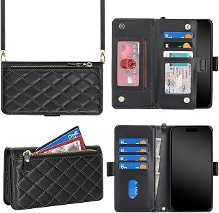for iPhone 18 Pro/17 Pro Case Wallet with Long Strap,6.3",Black