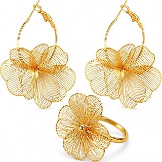 3PCS Earrings For Women, Dangle Earrings For Women with Flower Design, Jewelry Set Including One Pair of Earrings and One Ring, Fashion Accessories for Daily Wear and Special Occasions