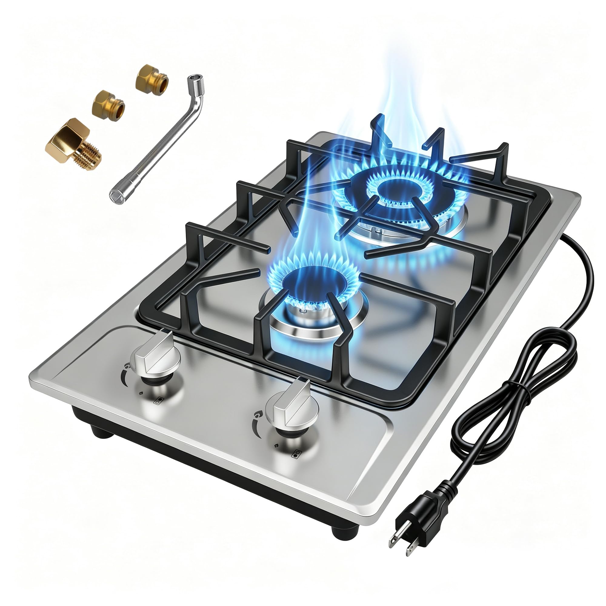12 Inch Gas Cooktop 2 Burner, Stainless Steel Gas Stove Propane Cooktop | Max 14