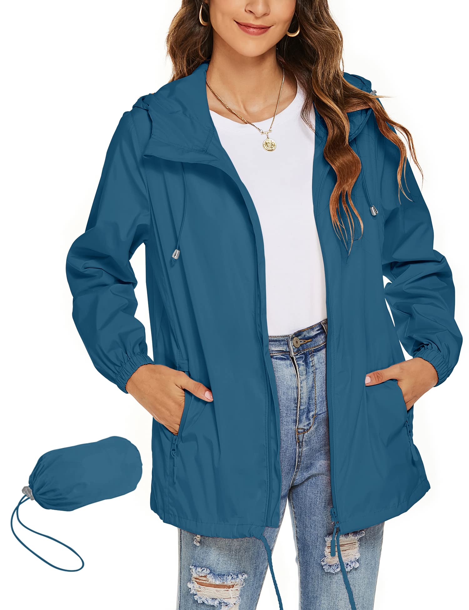 Rapbin - Women's Lightweight Waterproof Windbreaker Jacket Slim Practical Travel