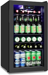 ORYMUSE Beverage Refrigerator, 130 Can 3.2 Cu.Ft Mini Fridge, Glass Door | Freestanding Drink Cooler with Digital Temperature Control and Compressor Cooling for Soda, Beer, and Wine, Black