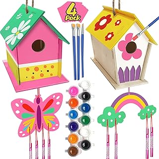 4 Pack DIY Bird House Wind Chime Kit for Crafts for Kids Ages 4-8