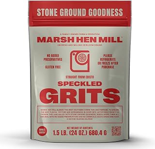Marsh Hen Mill Speckled Grits, Stone Ground Heirloom Blend of Yellow & White Corn, Old-Fashioned, Gluten-Free & No Additives, Pure All-Natural, 24 oz