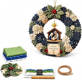 3D Fabric Poke Wreath DIY Kit,  Christmas Craft Kit for Adults(Nativity) | 3D Fabric Poke Art Kits for Christmas Fabric Door Hanging Décor with a Dimensional Finish, Ideal for Beginners