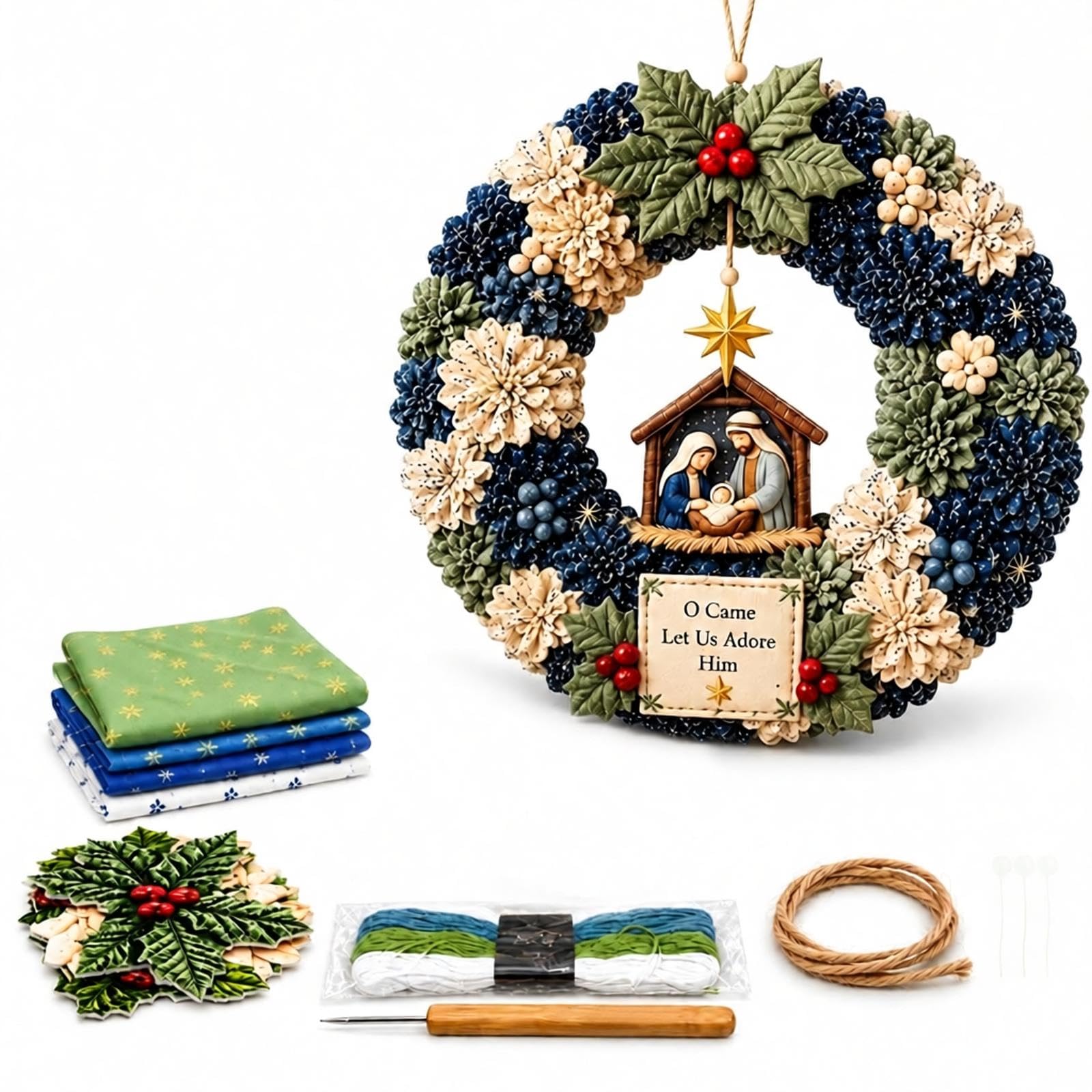 3D Fabric Poke Wreath DIY Kit,  Christmas Craft Kit for Adults(Nativity) | 3D Fa