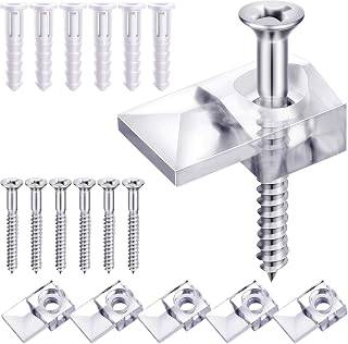 Blulu 20 Pack Glass Mirror Holder Clips for Wall Mounting | Glass Mirror Hanging Kit, Offset 0.24 Inch/ 6 mm, Hanging Retainer Fasteners with Screws and Anchors, for Fixing Cabinet Door
