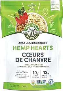 Manitoba Harvest Organic Hemp Hearts, Shelled Hemp Seeds, 340 g | 10 g Plant-Based Protein and 12 g Omegas per 30 g Serving, Non-GMO, Vegan, Keto, Paleo, Gluten-Free, Whole 30 Approved
