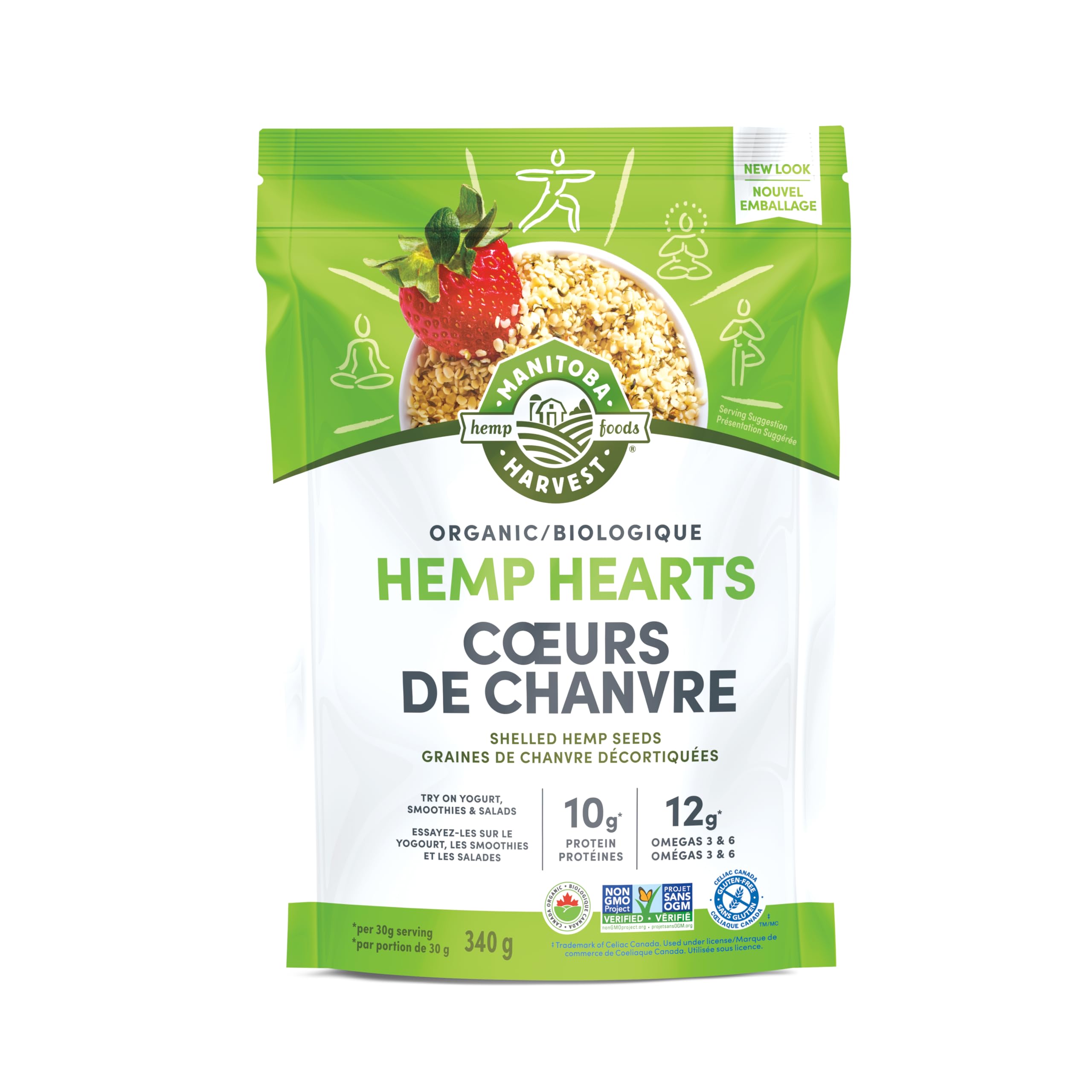 Manitoba Harvest Organic Hemp Hearts, Shelled Hemp Seeds, 340 g | 10 g Plant-Bas