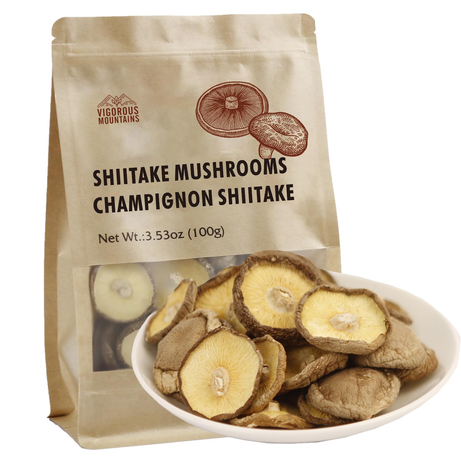 VIGOROUS MOUNTAINS Dried Shiitake Mushrooms for Cooking, 3.53 oz