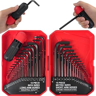 LOZAGU 35-Piece Allen Key Set, SAE and Metric Hex Key Set, SAE 0.028"-3/8" inch, Metric 0.7mm-10mm, Chrome Vanadium Steel, Torque Handle L Shape