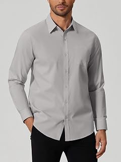 Mens Long Sleeve Work Shirt Stain Resistant Button Down Shirt