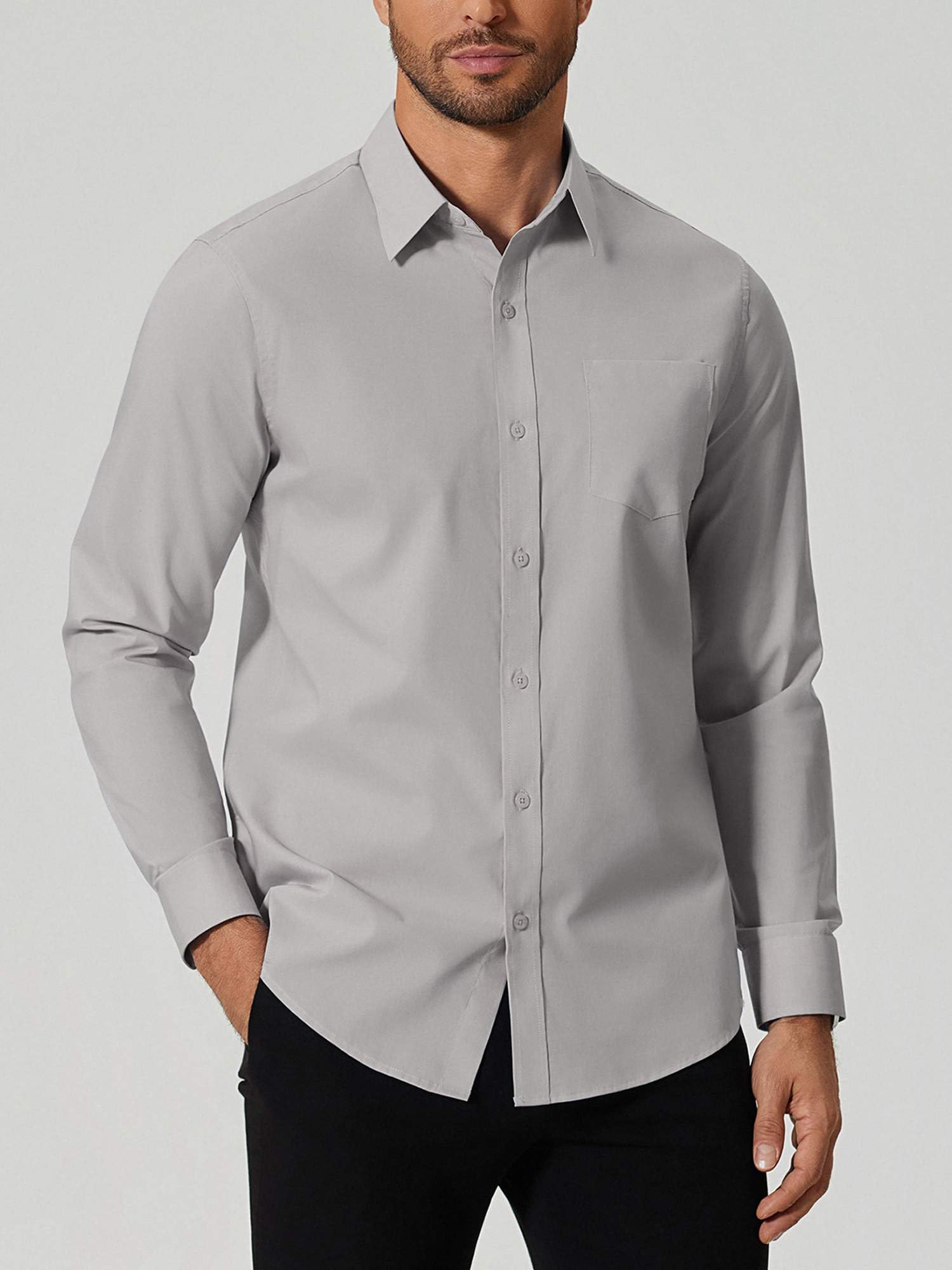 Mens Long Sleeve Work Shirt Stain Resistant Button Down Shirt