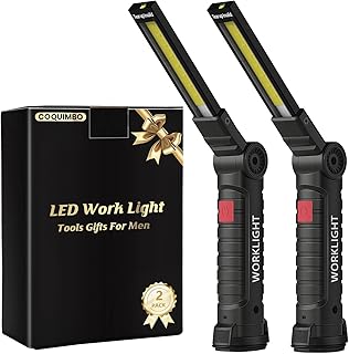 Coquimbo Work Light LED Torch Rechargeable, Christmas Dad Gifts for Men Him | Mens Stocking Fillers Presents, Inspection Lamp with Magnetic Base for Car Repair, Camping, Emergency (2 Pack, Black)