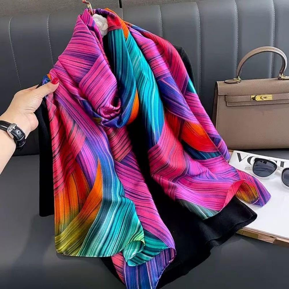 Long Scarf Mulberry Silk Light Stain Sunscreen Shawls Wraps for Women