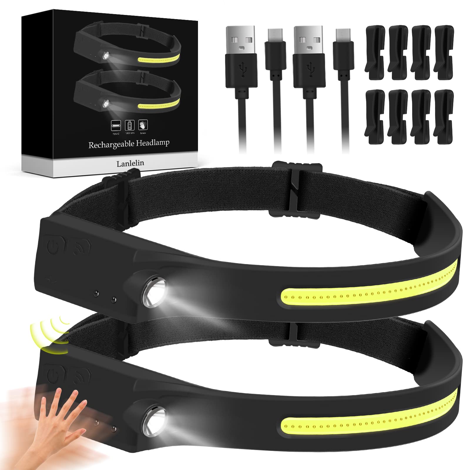 Lanlelin Headlamp Rechargeable, Super Bright High Lumen Headlamp Flashlight | 5 