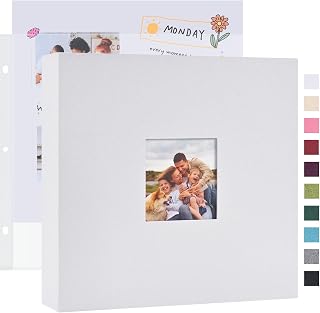 Mublalbum 12x12 Inch 3 Ring DIY Scrapbook Photo Album 40 Pages, White | 3 Ring Binder Scrapbook, Linen Cover, 20 Plastic Sleeves 40 Pages, Memory Book for Wedding, Baby, Family, DIY Projects