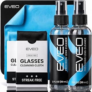 EVEO Glasses Cleaner Spray - Eyeglass Cleaner Lens Cleaner No Streaks Technology & Microfiber Cleaning Cloth - Glasses Cleaning Kit, Eye Glass Cleaners Spray - Screen & Eye Glasses Kit - 2 Pack