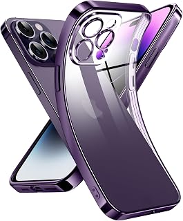 Supdeal Crystal Clear Case for iPhone 14 Pro, [Never Yellow] [Camera Protection], Thin Slim Fit Transparent Soft Silicone Phone Protective Case Cover, 6.1 Inch, DarkPurple