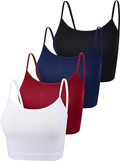 4 Pack Cropped Tank Tops for Women, Spaghetti Strap Crop Top Basic Sports Crop Cami Half Camisoles for Teen Girls