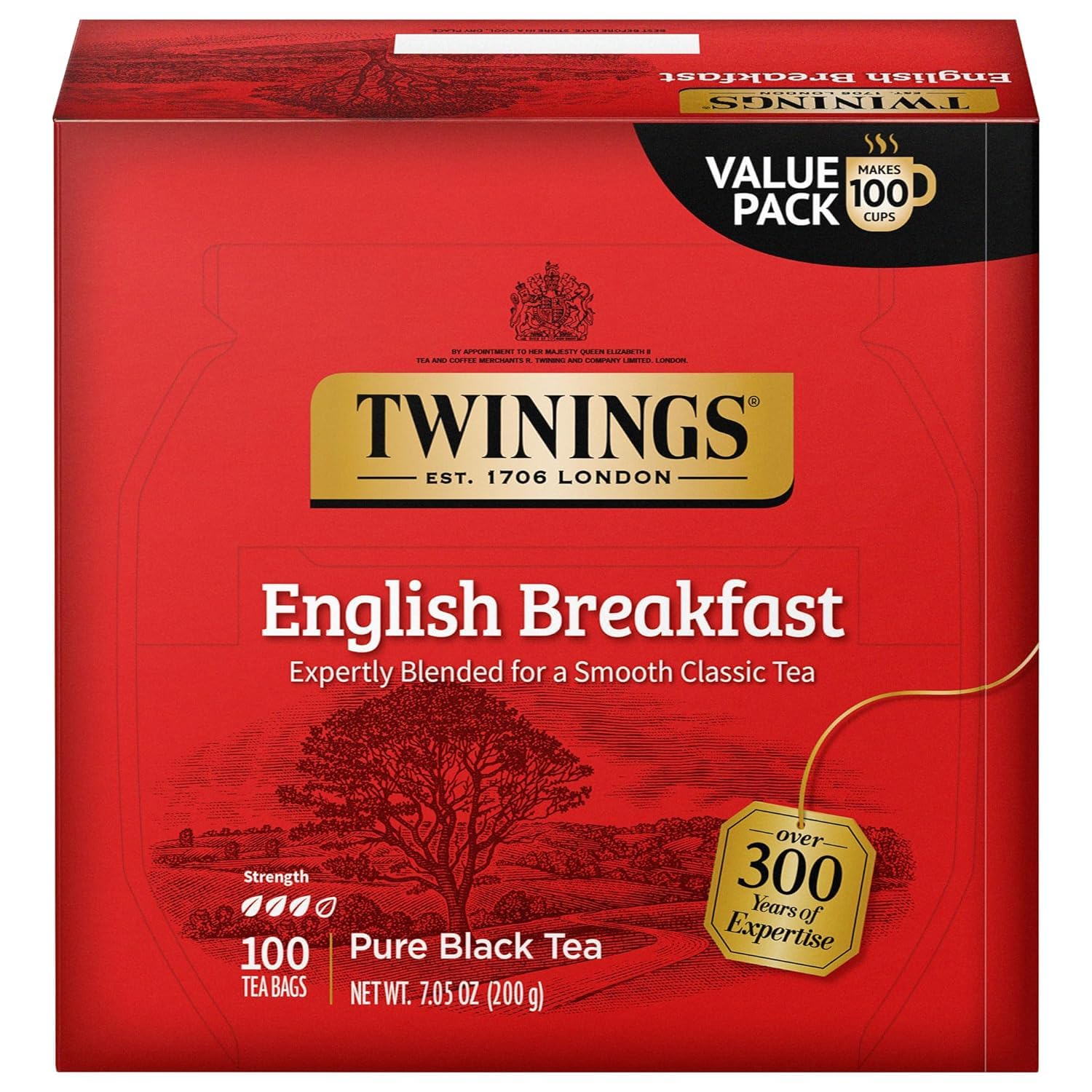 Twinings English Breakfast Black Tea Individually Wrapped Bags, 100 Count (Pack 