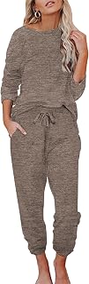 Ekouaer Women's Lightweight Pyjama Set with Round Neck Long Pants 2 Pieces Winter Long Sleeve S-XXL