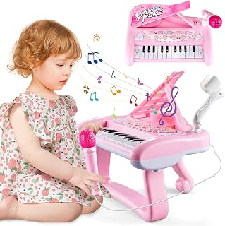 First Birthday Gift for 1 Year Old Girls, 22 Keys Pink Piano Keyboard Toys | Toddlers Piano Musical Toys with Microphone Portable Electronic Instrument for Beginners 12-18 Months Boy Girl Gifts