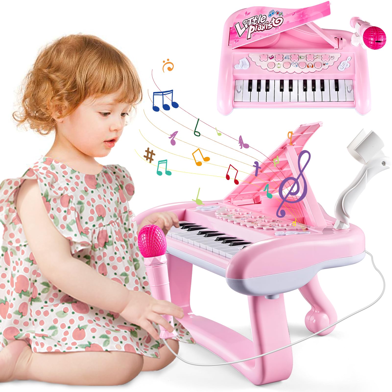First Birthday Gift for 1 Year Old Girls, 22 Keys Pink Piano Keyboard Toys | Tod