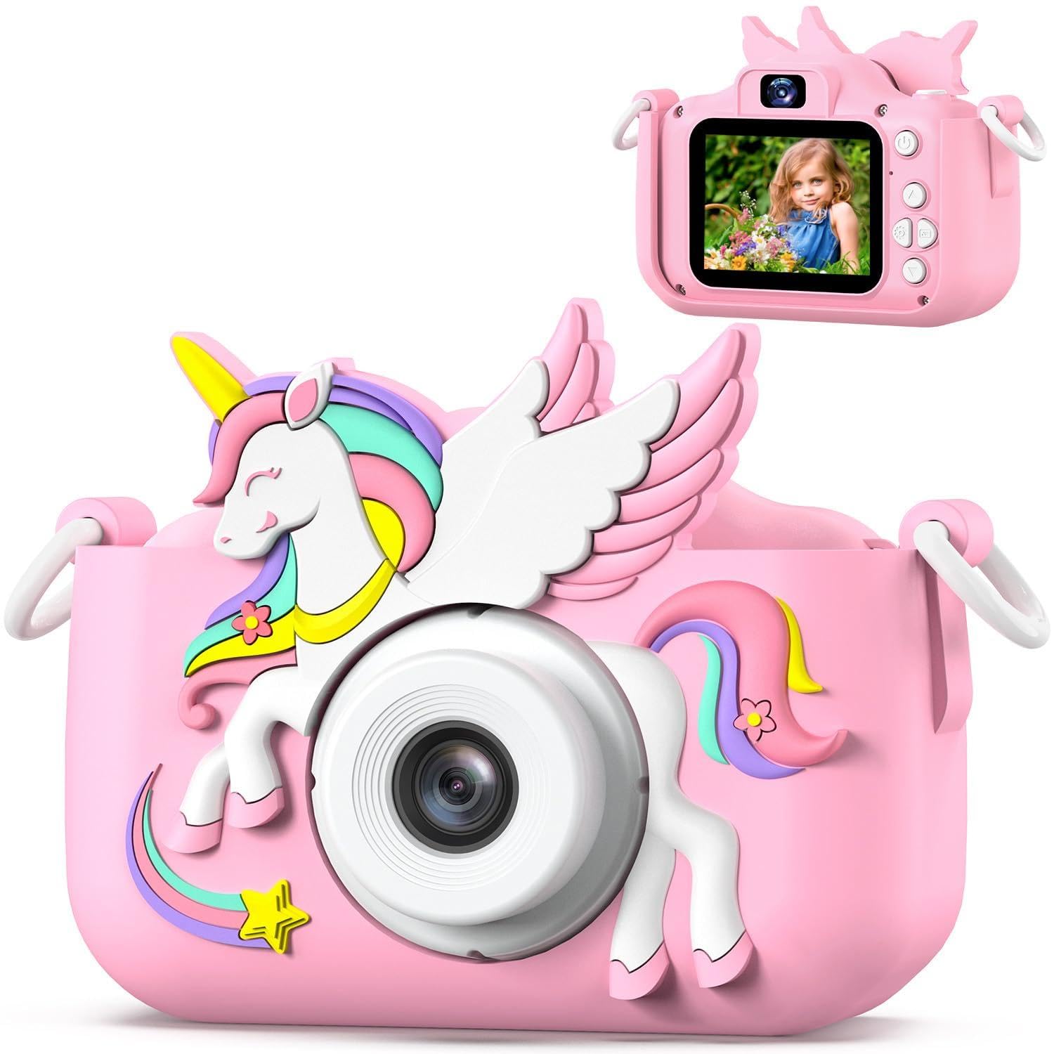 Upgrade Kids Camera for Boys Girls, Toddler Digital Selfie Camera with Cute Prot