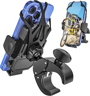 Shockproof Bike Phone Holder for Stroller, Motorcycle, Baby Stroller, Shopping Cart, Scooter, Ebike, Bicycle, Handlebar Cell Phone Mount Clamp for iPhone 17 16 15, All 4-7” Devices
