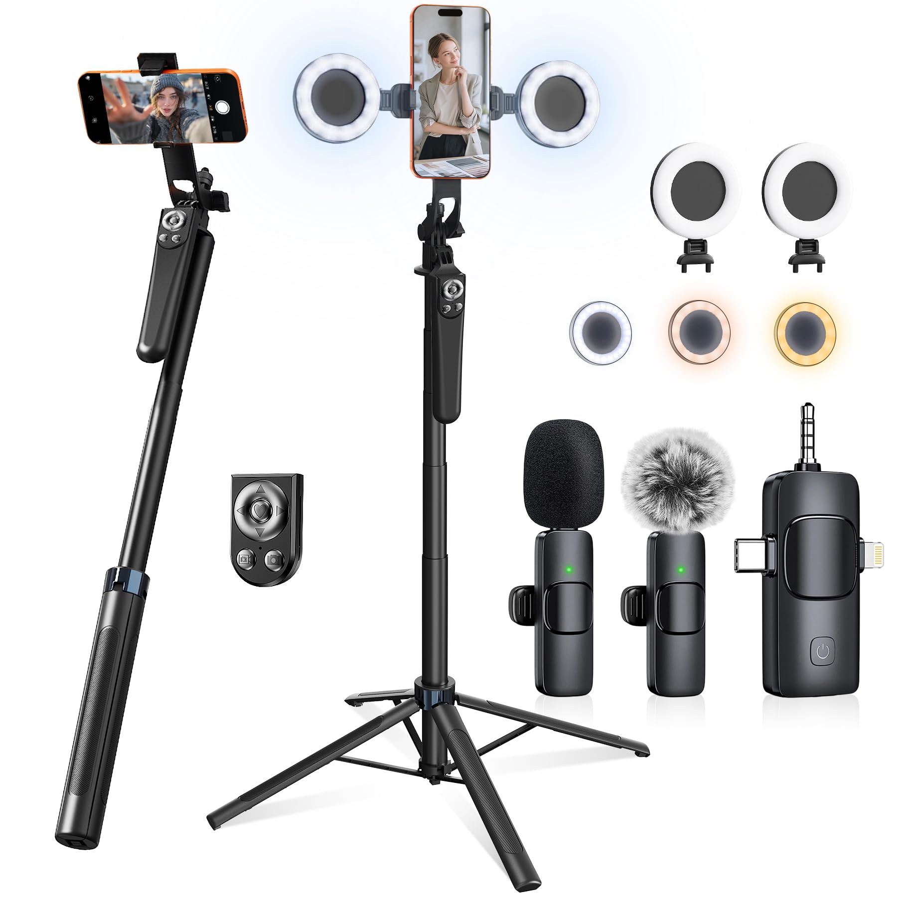 Content Creator Essentials Vlogging Kit for iPhone, Tripod & Wireless Mic | 71" 