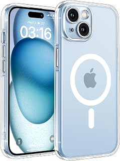 TOCOL Cover Magnetica per iPhone 15 6,1 Pollic, Compatibile con MagSafe, Protezione Fotocamera Integrata, Senza Ingiallimento, Trasparente