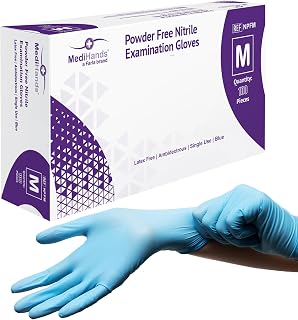 MediHands Nitrile Gloves Medium, Blue Heavy Duty Disposable Glove and Surgical Gloves, Powder Free and Latex Free, Medical, Food, Multi Use, Pack of 100