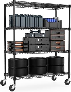 M MZG Heavy Duty Industrial 4 Tier Metal Shelving Rack, Capacity 2,642.37 kg, Large Steel Storage Shelf for Garage, Workshop, Warehouse, Reserve and Storage, Black, 60×135×186.6cm