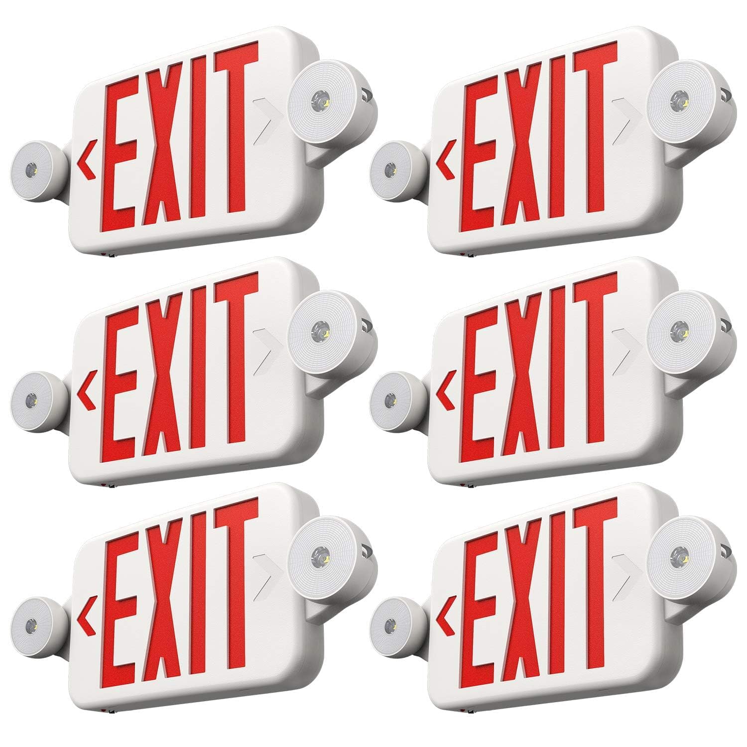 FREELICHT 6 Pack Red LED Exit Signs with Emergency Lights | Two LED Adjustable H