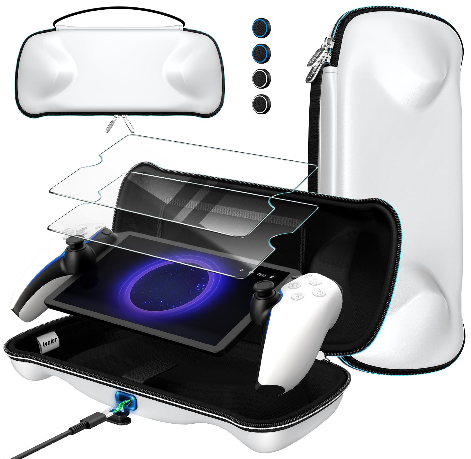 ivoler 7 in 1 Carrying Case for PlayStation Portal ,Charging Inside, White | Car