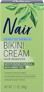Nair Bikini Cream with Green Tea Sensitive Formula, 1.7 Ounce | Sensitive Skin Formula, Bikini Hair Removal, Dermatologist-Tested, Soft &amp; Smooth Skin