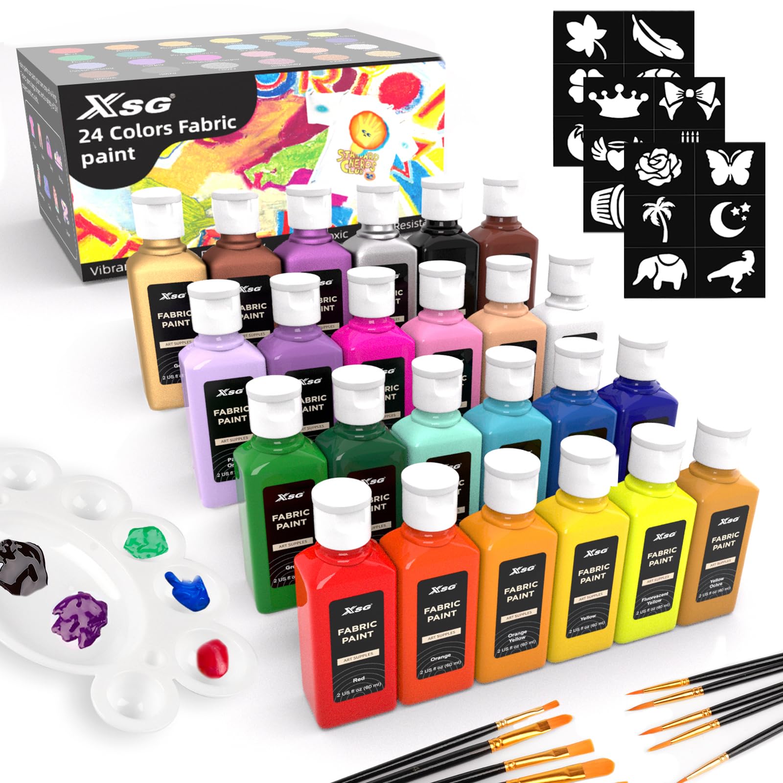 24 Colors Fabric Paint For Clothes Permanent, Soft Fabric Paint in Bottles with 