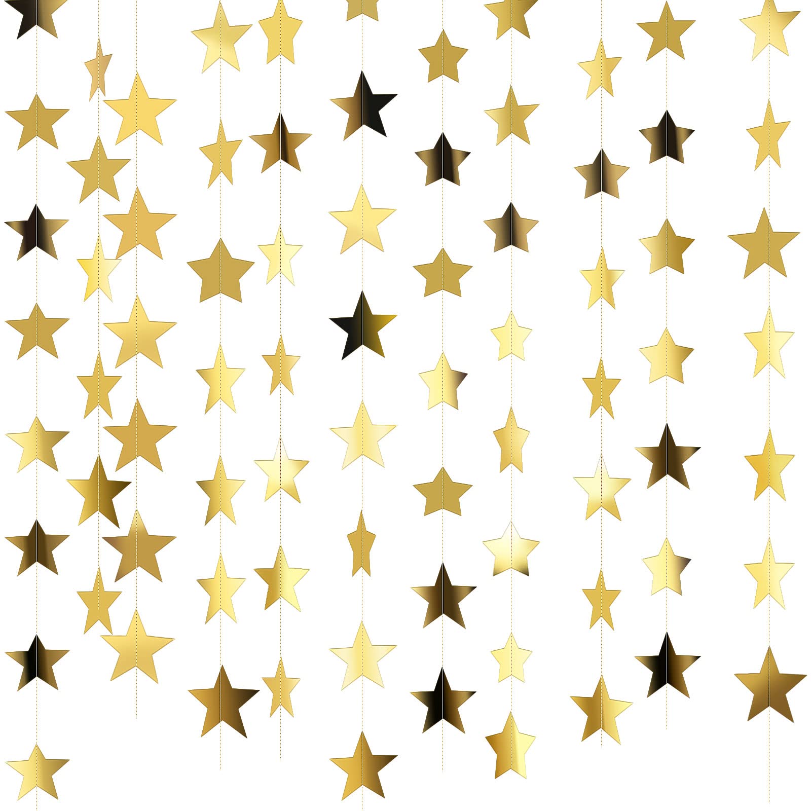 Patelai 130 ft Star Garland Banner Decor, Gold | Glitter Star Hanging Streamer, 