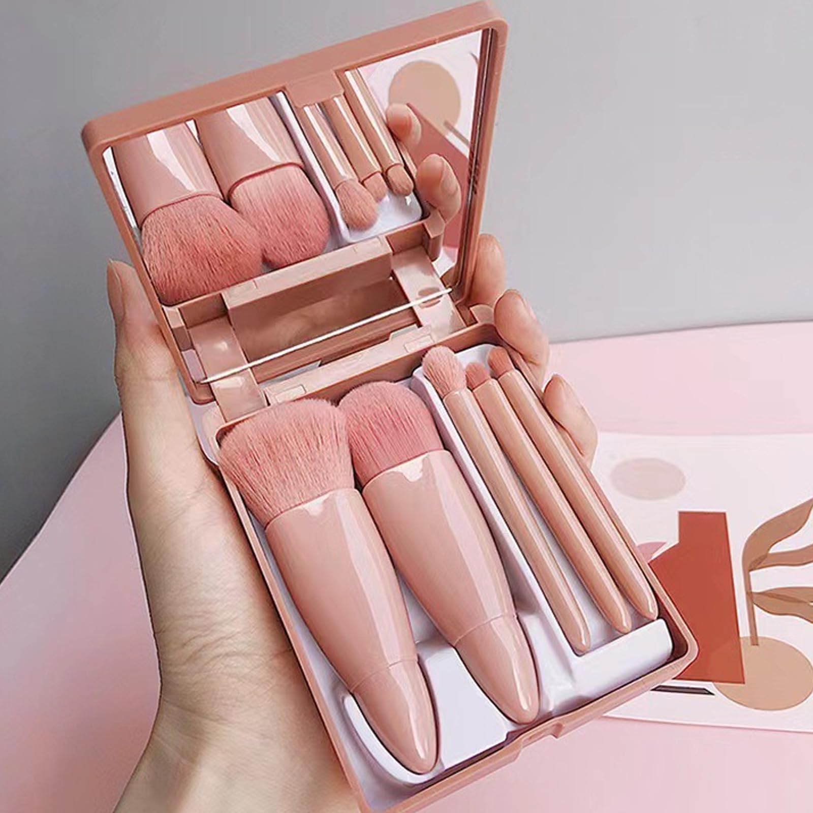 Travel Makeup Brushes Set of 5, Portable Mini Makeup Brushes with Mirror Case fo