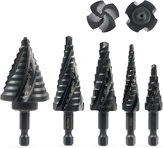 ZELCAN 5PCS Titanium HSS Step Drill Bit Set, 50 Sizes, 1/8" to 1-3/8" | 5PCS 50 Sizes 1/8" to 1-3/8"