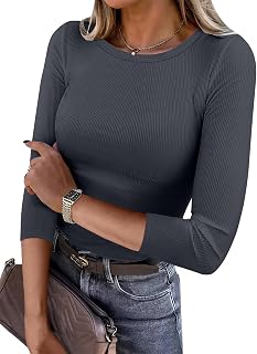 ANRABESS Top da donna a maniche lunghe a 3/4 in maglia a coste camicie aderenti t-shirt basic abiti autunnali 2025 moda Y2K vestiti