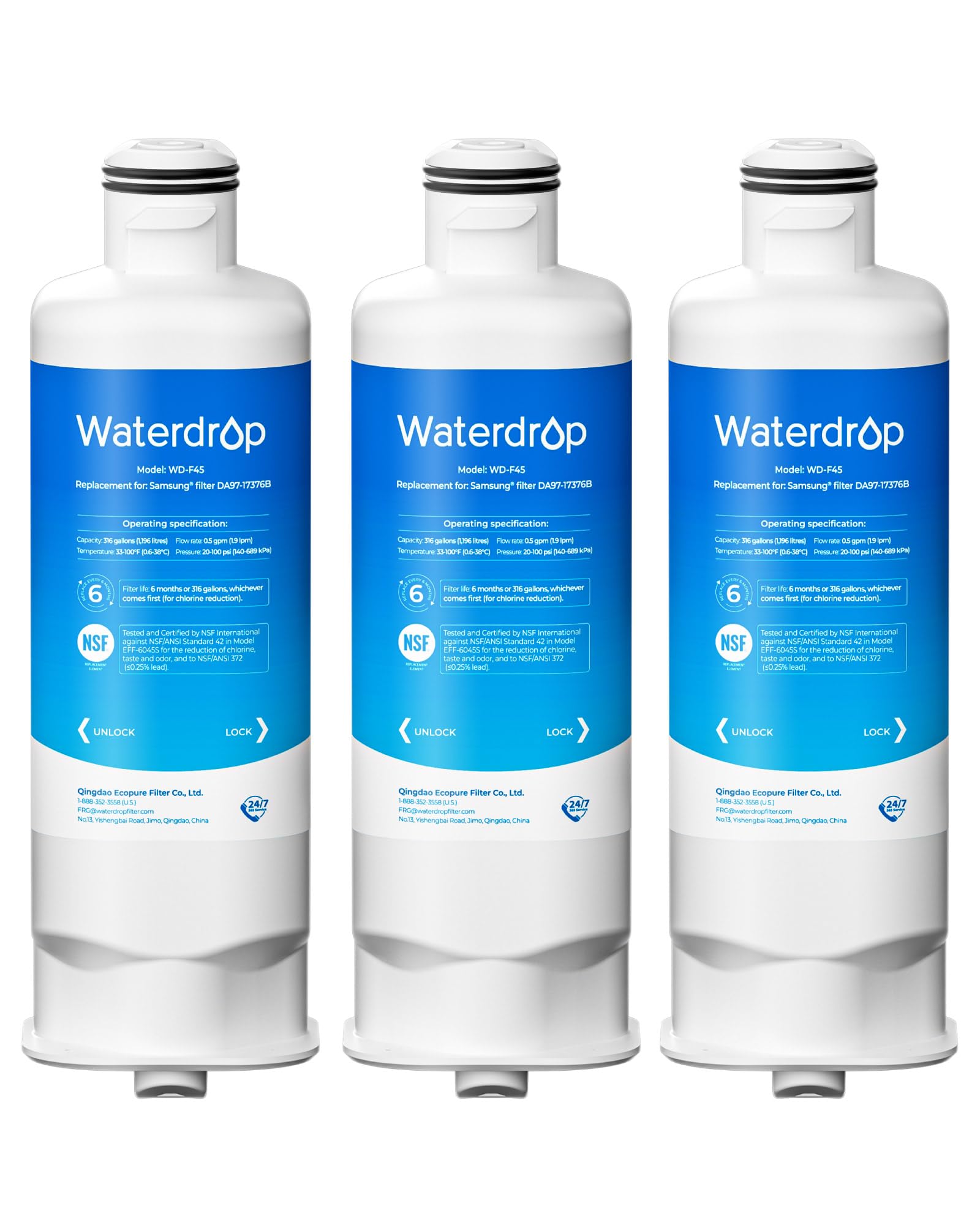 Waterdrop WD-F45 Water Filter, Replacement for Samsung® DA97-17376B, 3 Pack | Re