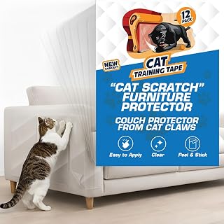 Panther Armor Cat Scratch Furniture Protector, 12 Double-Sided Tape Sheets | Double-sided sticky tape cats dislike touching. Clear couch, sofa and chair corner guard. 5 XL, 5 large, 2 medium