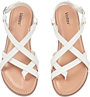Veittes Women's Casual Criss Cross Strap Flat Slide Sandals