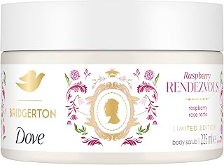 Dove Limited Edition Bridgerton Raspberry Rendezvous Body Scrub exfoliating scrub with a raspberry & rose tart scent for deep nourishment 225 ml