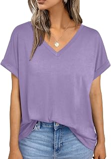 Womens Short Sleeve T Shirts Loose Casual Basic V Neck Summer Tops