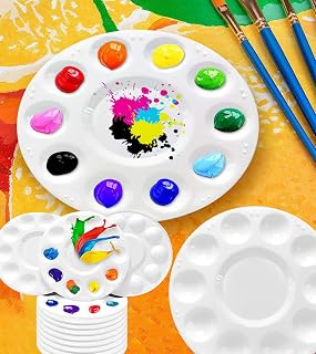 10 Well Paint Palette - Durable Plastic Paint Palette for Watercolor, Acrylic, Oil and Gouache, Lightweight Reusable Palette for Artists, DIY Projects and Crafts, Pack of 12
