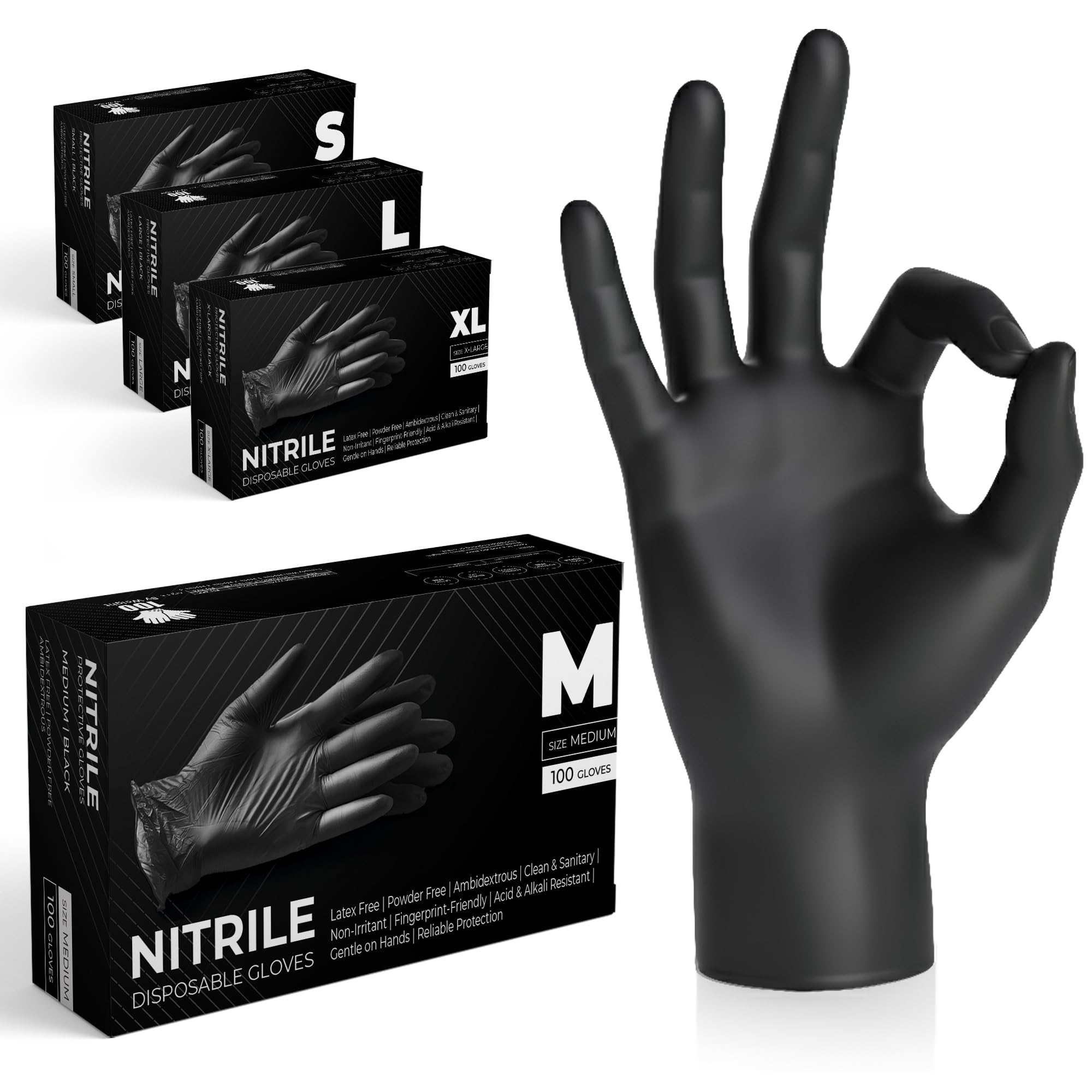 The Real Touch Black Nitrile Multi-Purpose Disposable Gloves, Powder Free, Dispo