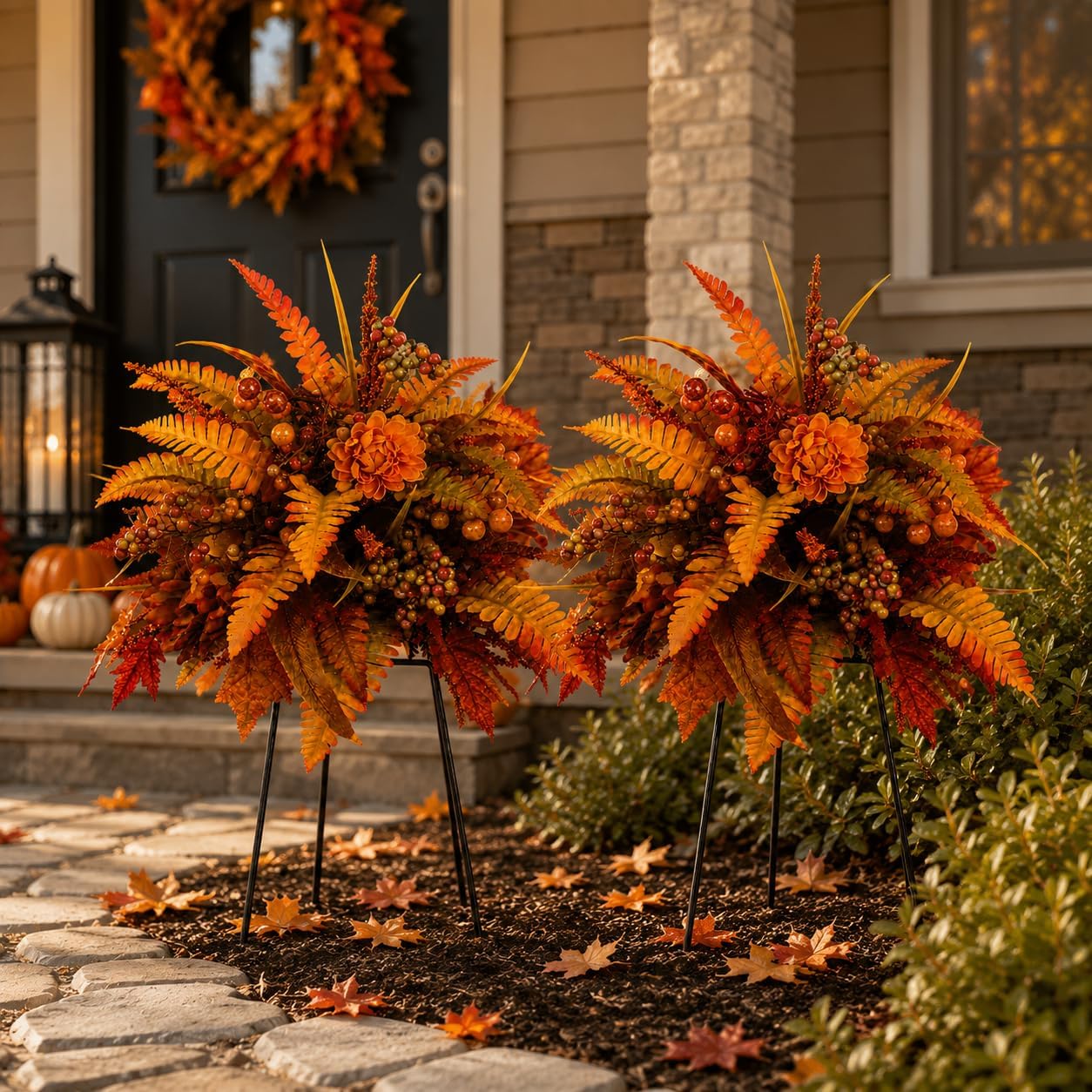 Autumn Harvest Floral Garden Stake Arrangement Fall Flowers, Lush Autumn Flowers