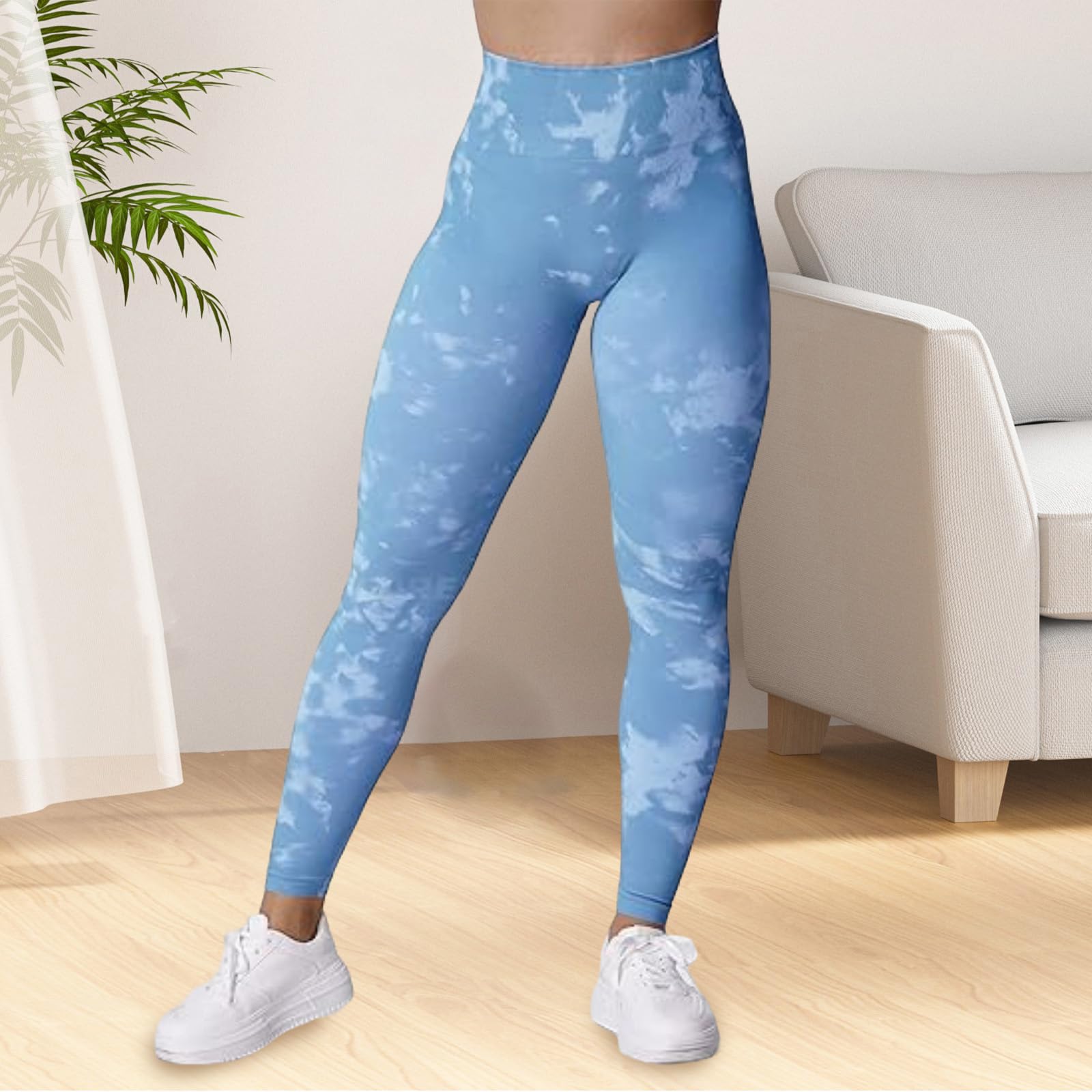 Women's High Waist Cloud Tie Dye Yoga Pants Stretch Leggings for Fitness and Cas